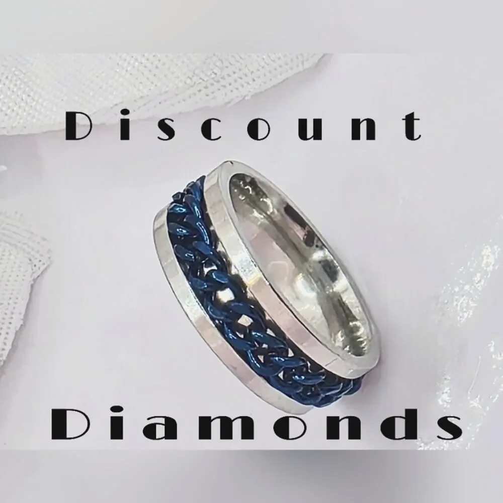 SPINNER  Titanium Polished Silver Ring - Blue Chain